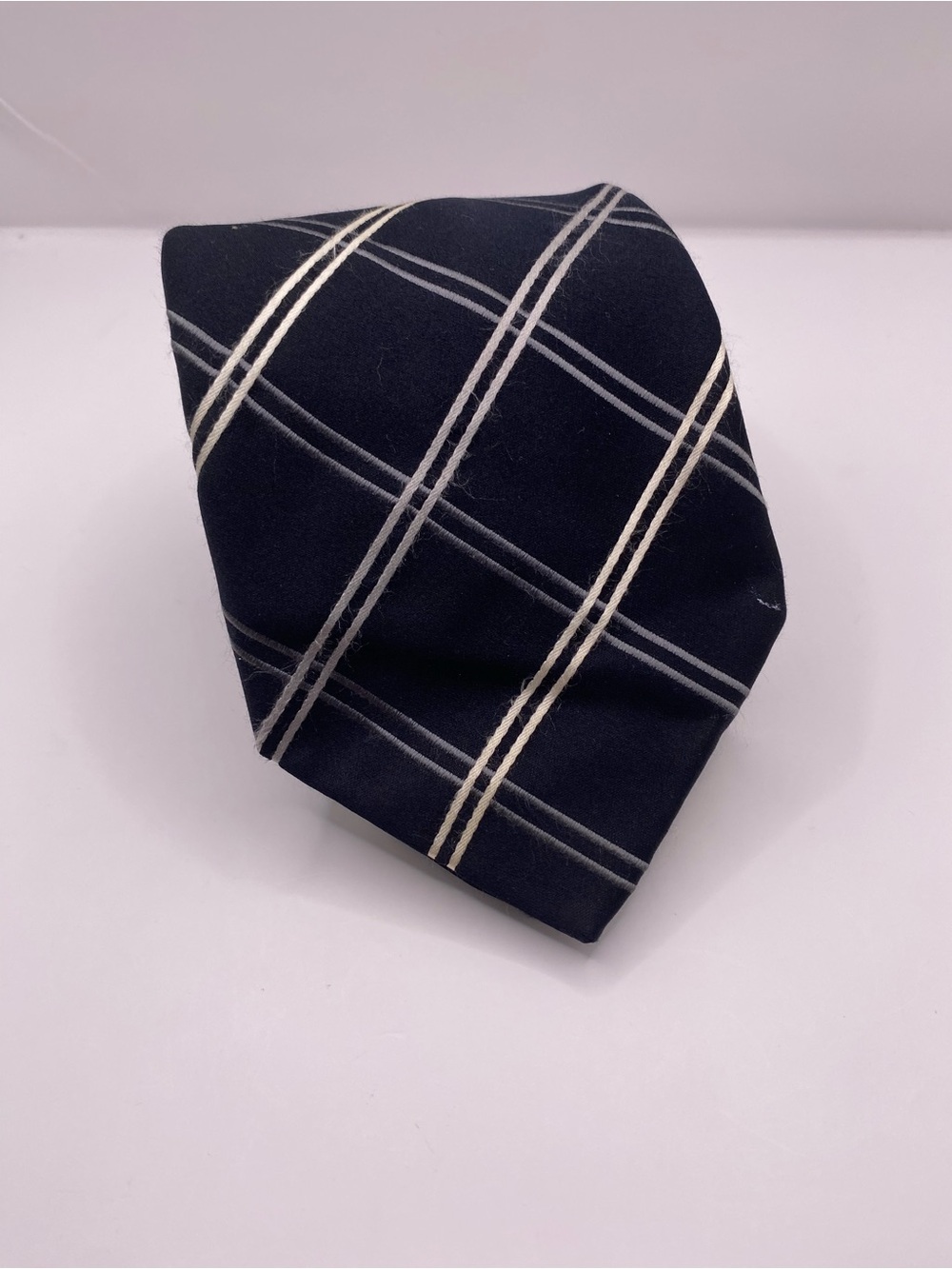 Donald J. Trump Black Plaid Silk Tie with Gold Crest Accent